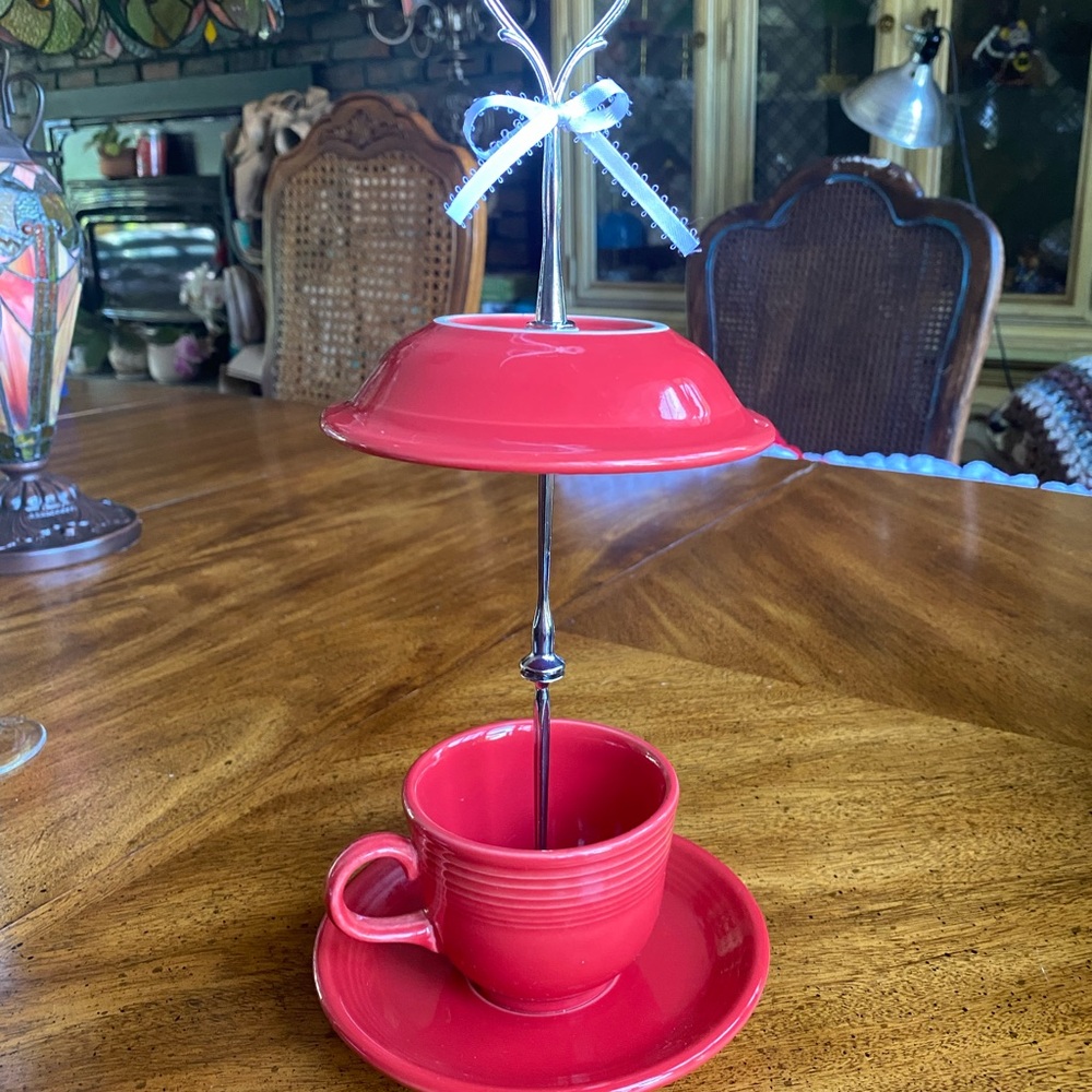 Fiestaware Teacup Red Bird Feeder - Picture 8 of 12